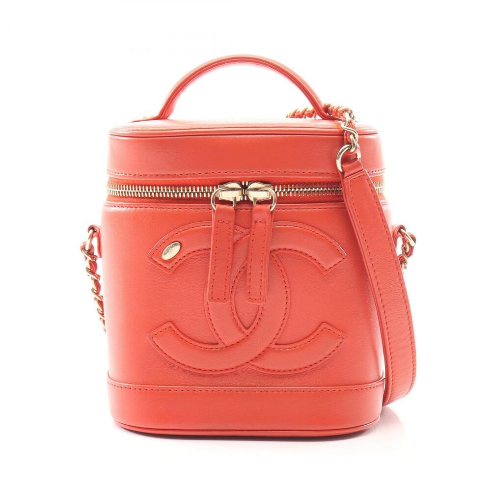 Chanel Coco Mark Handbag Lambskin Leather Red